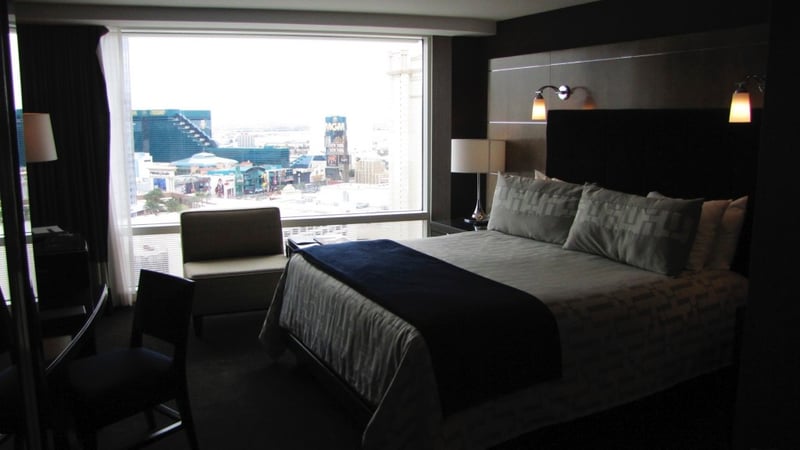 Ma chambre à l'hôtel Aria avec une vue sur le Strip dont je ne me lasserai pas !